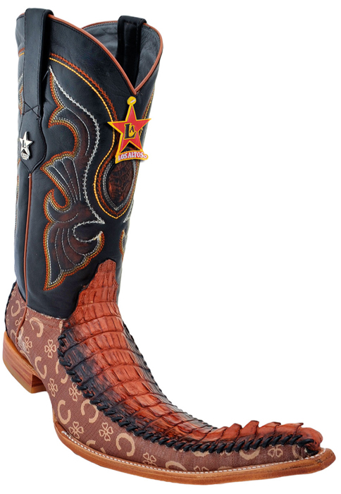 Los Altos Cognac / Black Genuine Crocodile 9X Pointed Toe Cowboy Boots 97T0158 - Click Image to Close